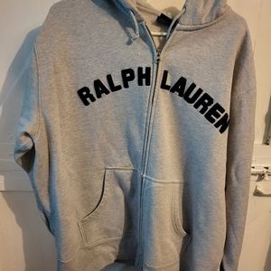VTG Polo Ralph Lauren Spell Out Full Zip Hoodie Large Grey